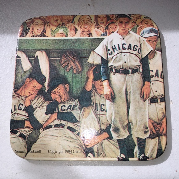 Offer  Norman Rockwell man cave memorabilia Chicago baseball coffee coasters - Picture 3 of 7